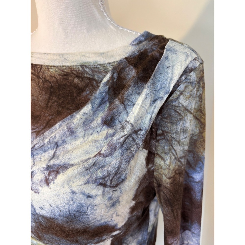 Simply Vera Vera Wang Boho Hippie Tie Dye Draped Neck L/S Top Brown Blue M - Picture 3 of 6